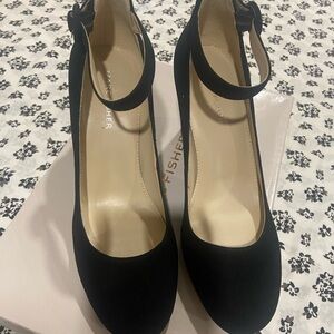 Marc Fisher Black Suede Heels with Ankle Strap